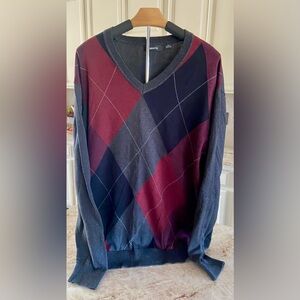 🔵 MENS LIZ CLAIBORNE V NECK ARGYLE SWEATER - SIZE XL TALL 🔵
